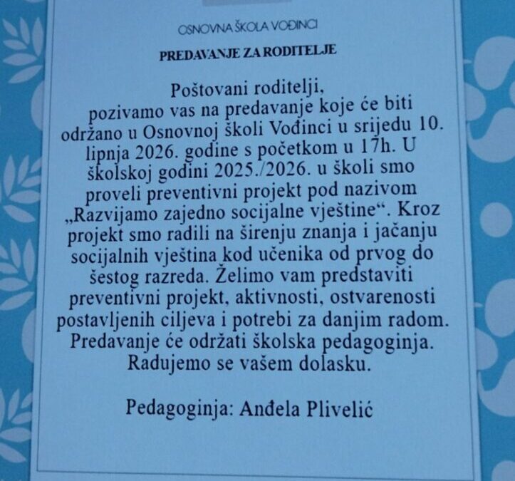 PREDAVANJE ZA RODITELJE